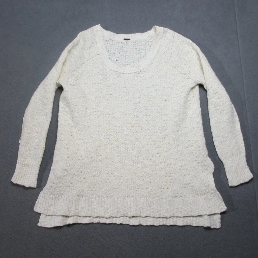 Free People Sweater Womens Medium Beige Textured Wool Popcorn Knit Pullover